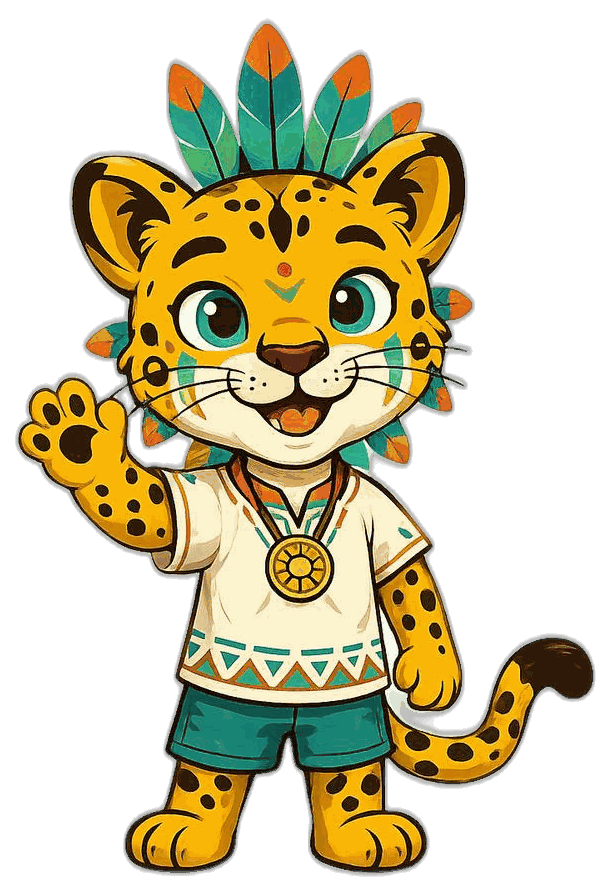 Pequeno Jaguá, mascote da Pequena Tribo, acenando